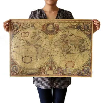 71x50cm Senojo Pasaulio Pasaulio Žemėlapio Matinės Rudos spalvos, popierinis Plakatas Retro Vintage Dekoras