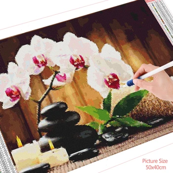 HUACAN Diamond Tapybos Orchidėja, Akmens Žvakė Namų Puošybai kvadratiniu Gręžimo Kryželiu Rinkinys Mozaikos Gėlių Siuvinėjimas