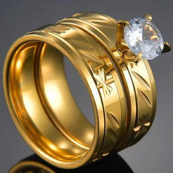 Mergelės titanium kristalas cirkonis, nerūdijančio plieno, paprastas žiedas vestuvinis žiedas 8mm spalvos vaivorykštė pora aukso / Queen nuotaikos žiedas