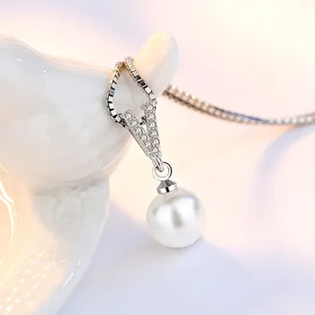 NEHZY 925 sterlingas sidabro naujas ponios mados juvelyrikos aukštos kokybės krištolo cirkonis perlas V formos pakabukas karoliai ilgis 45CM
