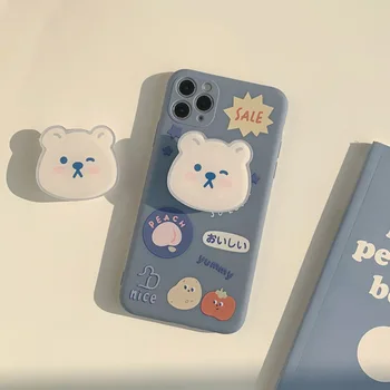 Retro saldus Persikų lokys kawaii japonijos Telefono dėklas Skirtas iPhone 12 11 Pro Max Xr Xs Max 7 8 Plius 12 mini 7Plus atveju Mielas Minkštas viršelis