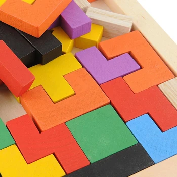 Spalvinga 3D Dėlionė Medinė Tangram Matematikos Žaislai Tetris Žaidimas Vaikams Pre-school Magination Intelektinės Švietimo Žaislas Vaikams