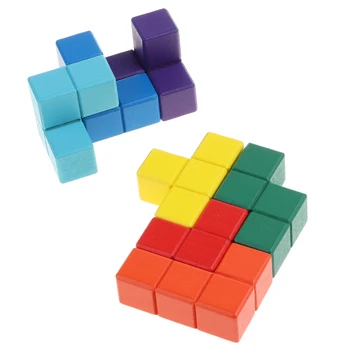 Spalvingos Medinės Dėlionės Dėžutėje Mediniai Soma Kubo Krovimas Žaidimai su 7 Spalvinga Plytų Smegenų Erzinti Žaislas
