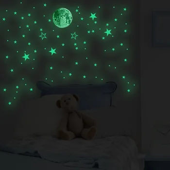 Zollor 127PCS Šviečiančios Žvaigždės, Planetos Sienos Lipdukas, Miegamojo, Vaikų kambario Liuminescencinės lipnios Kūrybos Apdailos Lipdukai