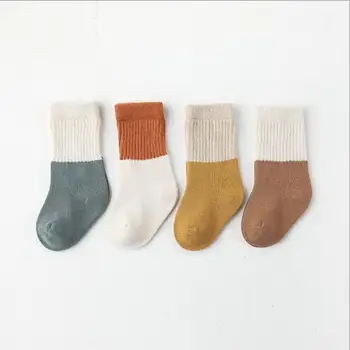 0-5 Y 4Pairs/daug Vaikų kojinės rudens ir žiemos naujas, be kaulų, atrišti burną kūdikių vamzdis kojinių spalvų atitikimo vaikams, vaikų kojinių