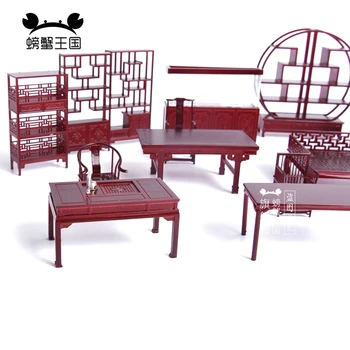 1:25 Retro mini Lėlių Baldai Miniatiūrinės Lėlės Namas priedai Kinų Stiliaus Plastikiniai Modelis Lovos, Stalo, Kėdės, Spintelės Lentynos