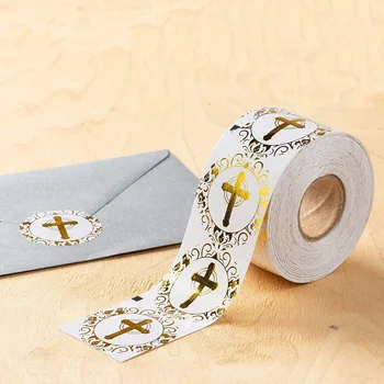 1 colio paauksuotas turas kryžiaus lipdukas, religinių Krikščionių Maldos lipdukas voko antspaudas etiketės 50-500pcs