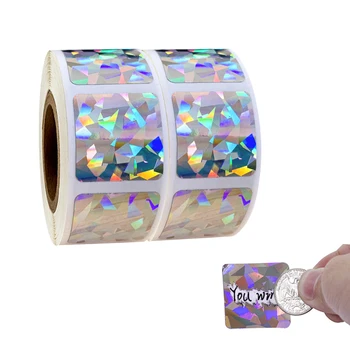 1 Colių Kvadratinių Metalinio Sidabro Holograma Nulio Išjungti Lipdukas Etiketės 300pcs ritinio vaikams veikla, žaidimas lipdukas
