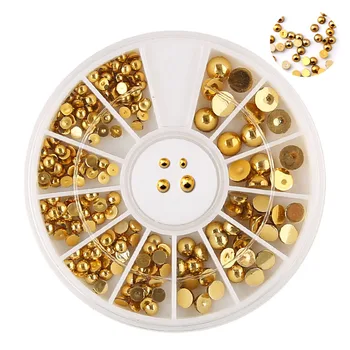 1 Dėžutė Rose Gold Kniedės Nagų Smeigės 3D Dizaino, Sumaišyti Aukso Metalo Gabalas/Plieno Granulės/kalnų krištolas Į Rato 