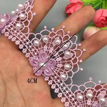 1 kiemas 4cm Violetinė Povas Pearl Puošnios Gėlės Išsiuvinėti Nėriniai Apdailos Juostelės Aplikacijos 