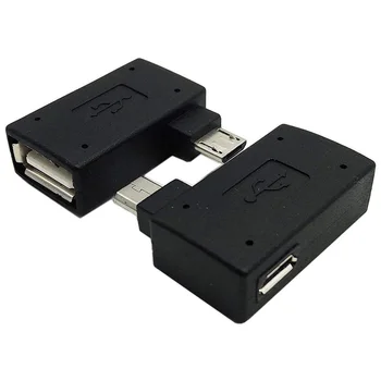 1 Pora (Kairė+Dešinė) 90 Laipsnių Kampu Mikro USB 2.0 OTG Host Adapteris su USB Maitinimo lizdas Mobilųjį Telefoną, Tabletės