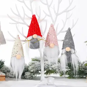 1 Vnt Kalėdų Santa Gnome Pliušinis Lėlės Pakabukas Megzti Medžio Kabo Ornamentu, Su Blizgančiais Kalėdų Dovanų Šalis