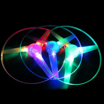 1 vnt LED Mirksi Plastiko Traukti Eilutę skraidančia Lėkšte Sraigto Žaislas Disko Sraigtasparnis Naujas