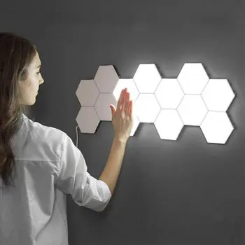 1 vnt Quantum lempos, LED Lempos, Modulinės prisilietimams Jautrus Apšvietimo Šešiakampe Naktį Šviesos Lempos Sienos Lempos Šešiakampe sienos šviesos