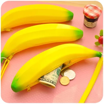 1 X Kawaii Unisex Vyrų, Moterų, Mergaičių Naujiena Silikono Nešiojamų Bananų Monetos, Pieštukas Pen Rankinėje, Krepšyje Atveju Piniginės Dėklas Paketų Prižiūrėtojų Raktinę