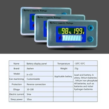 10-100V Universal Baterijos Talpa Voltmeter Testeris LCD Automobilinis Švino-rūgšties Indikatorius