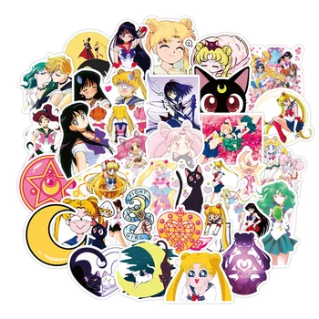 10/30/50PCS Graži Mergina Anime Per Sailor Moon Mobiliojo Telefono Vandens Puodelį Sąsiuvinis Vandeniui Apdailos Lipdukai Didmeninės