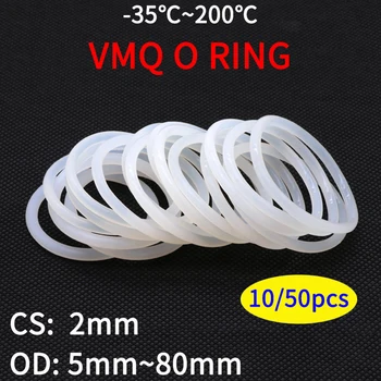 10/50pcs VMQ Baltas Silikoninis Žiedas Tarpiklis CS 2mm NUO 5 ~ 80mm Maisto kokybės Vandeniui Valytuvų Gumos silicone guminis sandarinimo žiedas