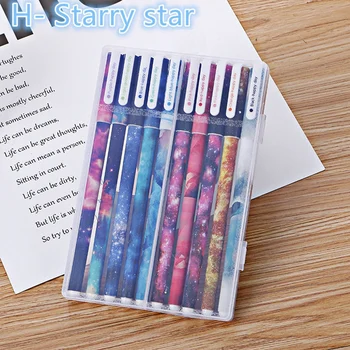 10 vnt Galaxy spalvos gelio rašiklis Žvaigždžių žvaigždė 0,5 mm tušinukai canetas Kanceliarines prekes Raštinės reikmenys, mokyklinės prekės, F308