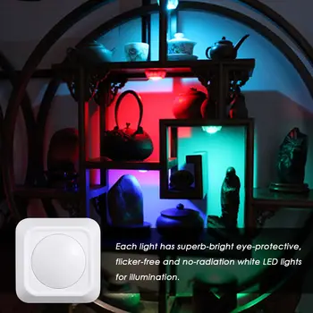 10 Vnt. LED Kabinetas Šviesos Baterijos RGB 13 Spalvų Puck Žibintai, šviesos srautą galima reguliuoti Pagal Virtuvės Skaitiklis, Apšvietimas Nuotolinio valdymo pultelis Naktį Šviesos