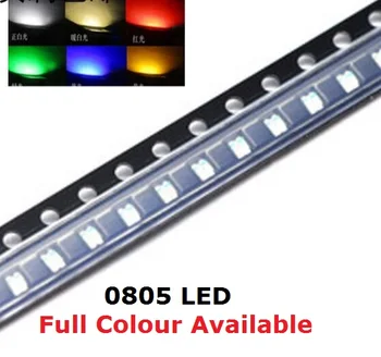 100VNT 0805 SMD LED granulių violetinė Raudona Geltona Žalia Balta Mėlyna Oranžinė šiltai balta šviesos diodų, aukštos kokybės, ryškios