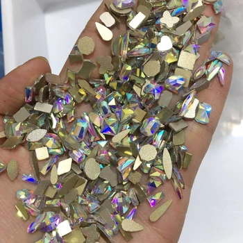100VNT Atsitiktiniai Mix Nagų Formos Cirkonio flatback kristalų nereguliarus diamond 3D Manikiūro, Nagų Dailės Apdailos Pakabukai Papuošalai