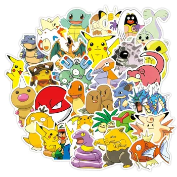 100vnt/Pak Pokemon Lipdukai Vandeniui Animacinių filmų Pikachu Riedlentė Lagaminą Gitara Bagažo Nešiojamas Telefono Klasikinis Žaislai