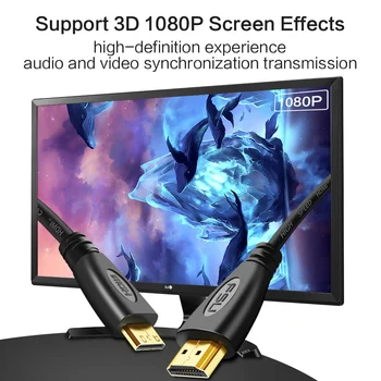 1080P 3D Mini HDMI į HDMI Kabelio jungtis Aukso padengtą kištukas Greitis Kabeliai, kamera, monitorius, projektorius sąsiuvinis 3M 5MHDMI Adapteris