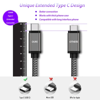 10mm Ilgio USB C Tipo Kabelis Pratęstas Jungtis Įkrovimo Kabelis Blackview Oukitel Umidigi Doogee Įkroviklis USB-C Tipo C Cabel