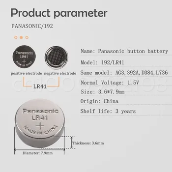 10vnt/1Packs PANASONIC LR41 192 3TN 0%Hg 192 392A 1,5 V Cell baterija baterijos skaičiuoklė 0%Hg