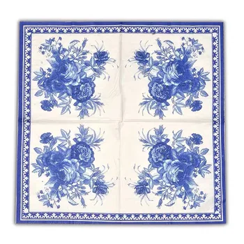 10vnt 33*33cm Mėlyna gėlė temą popierinės servetėlės servetėlės dekupažas puošia vestuves mergelių medienos audiniai