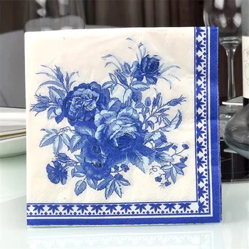 10vnt 33*33cm Mėlyna gėlė temą popierinės servetėlės servetėlės dekupažas puošia vestuves mergelių medienos audiniai