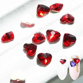 10vnt 3D Kristalų Nagų Masės Cirkonio plokščiadugnis Meilė Širdies Blizgučiai Diamond Manikiūro Brangakmenių Dekoravimo Įrankių Priedai BE991