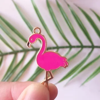 10vnt aukso tonas lydinio pink rose red emalį gyvūnų Flamingo pakabukai pakabukas 