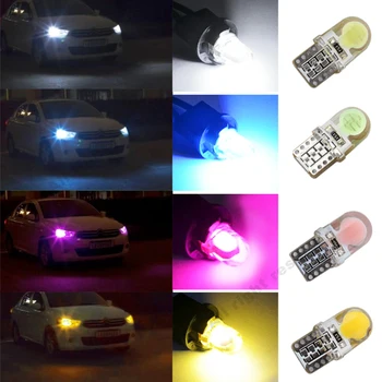 10vnt Automobilio Led Lemputės T10 194 168 W5W COB 8 SMD LED Silicio Ryškiai Balta Licencijos Lemputės Baltojo Gintaro Violetinė Ledo Mėlyna Raudona 12V