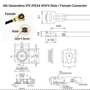 10VNT/DAUG 4-osios Kartos IPX4/IPEX4/MHF4 Male Plug Antenos Bazės U. FL SMT PCB RF, Coaxial WiFi Antenos Jungtis Valdybos Terminalas