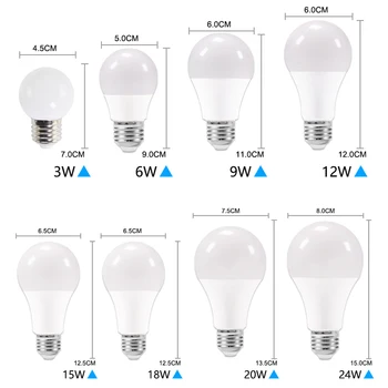 10vnt/daug LED Lemputės šviesos srautą galima reguliuoti Lempos, E27 E14 220V 240V RGB Led Lemputė Smart IC Reali Galia 24W 20W 18W 15W 12W 9W Lampada LED Bombilla