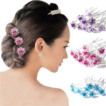 10VNT/daug Nuotakos šukuosena u-formos pin pearl-inkrustuota cirkonis gėlių moterų plaukų stalo plokštė, plaukų aksesuarai kietas