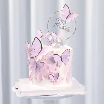 10vnt Happy Birthday Cake Toppers Pyragas Apdaila Rankų darbo Dažytos Drugelis Tortas Topper Vestuvių Gimtadienio Baby Shower
