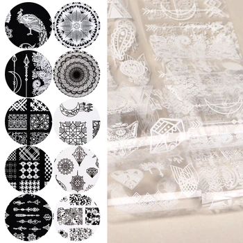 10vnt Nagų Geometrijos Juoda Balta Serija Folijos Nagų Dailės Perdavimo Lipdukas Popieriniai Nėriniai Dizaino Papuošalai Nail Art 