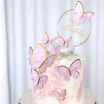 10vnt Pyragas Apdaila Violetinė Royal Drugeliai Rankomis Dažyti Stiliaus Happy Birthday Cake Toppers Drugelius Mergina Gimtadienis