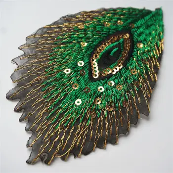 10VNT Žaliųjų Povo Plunksnų Phoenix Blizgučiais Akių Išsiuvinėti Siūti Geležies Pleistrai Emblemos Suknelė 