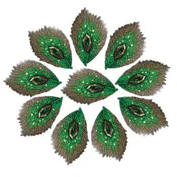 10VNT Žaliųjų Povo Plunksnų Phoenix Blizgučiais Akių Išsiuvinėti Siūti Geležies Pleistrai Emblemos Suknelė 