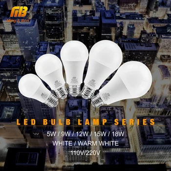 110V, 220V LED Lempos Lemputė 5W 9W 12W 15W 18W E27 LED Lemputės Smart IC Realios Galios, Aukšto Ryškumo Lampada LED Bombilla Apšvietimas