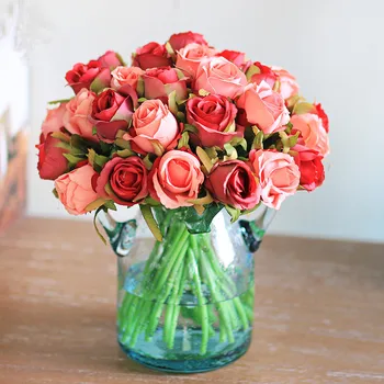 12 vadovai (bundle Dirbtinių Rožių Gėlių nuotakos Puokštė Nuotaka Vestuvių dekoratyvinės gėlės, Namų Apdailos Šalies Prekių Flores