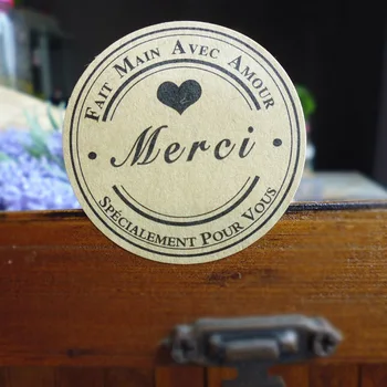 120Pcs Klijų prancūzijos Merci Meilė Širdies Rankų darbo Tortas Pakuočių Sandarinimo Etiketės Kraft Lipdukas Kepimo 