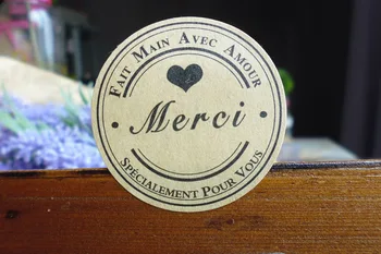 120Pcs Klijų prancūzijos Merci Meilė Širdies Rankų darbo Tortas Pakuočių Sandarinimo Etiketės Kraft Lipdukas Kepimo 