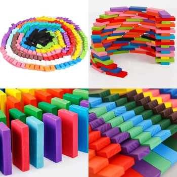 120Pcs/Set Vaivorykštė Domino Žaidimas Blokai, Dėlionės, Mediniai Žaislai Vaikams Montessori Ankstyvo Mokymosi Domino Švietimo Žaislai, Dovanos