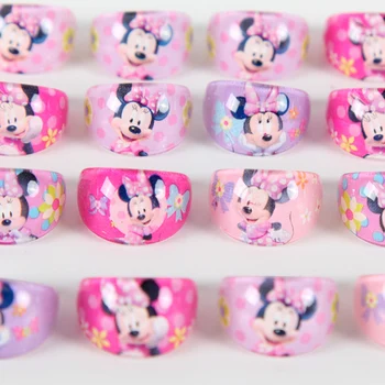 12pcs/daug Minnie Mouse Partija Pasisako Žiedai Akrilo Kristalų Vaikas Merginos Piršto Žiedai Baby girl Šalis Dekoro Dovanos Prekes