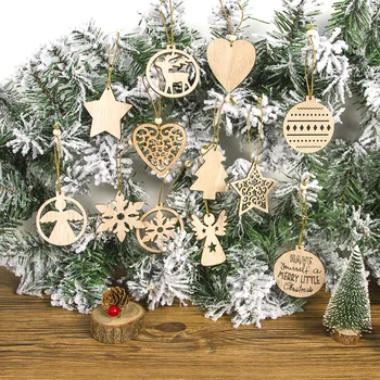 12pcs Laimingų Naujųjų Metų Medinis angelas snaigės Kalėdų Pakabučiai Amatų Kalėdų Medžio Apdaila, Namų 2021 Navidad Papuošalai